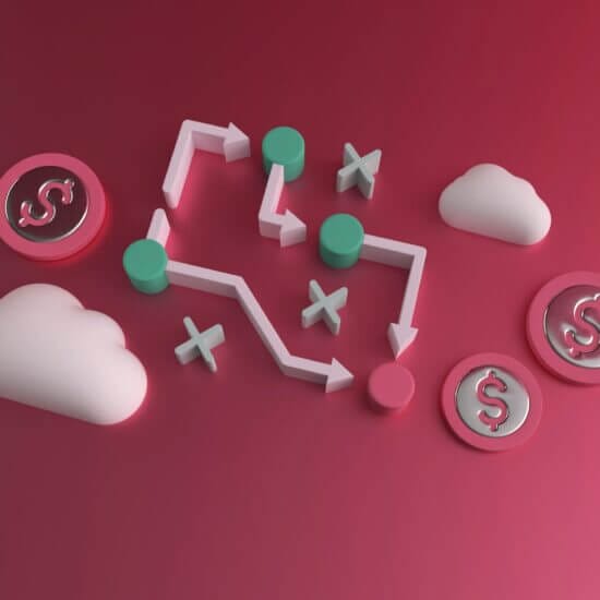 Pathway with dollar symbols and clouds