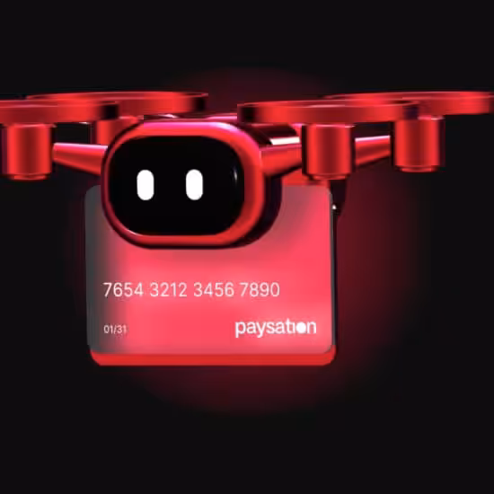 Red drone with credit card design