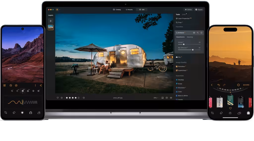 Luminar Neo interface on Mac showing the main editing workspace